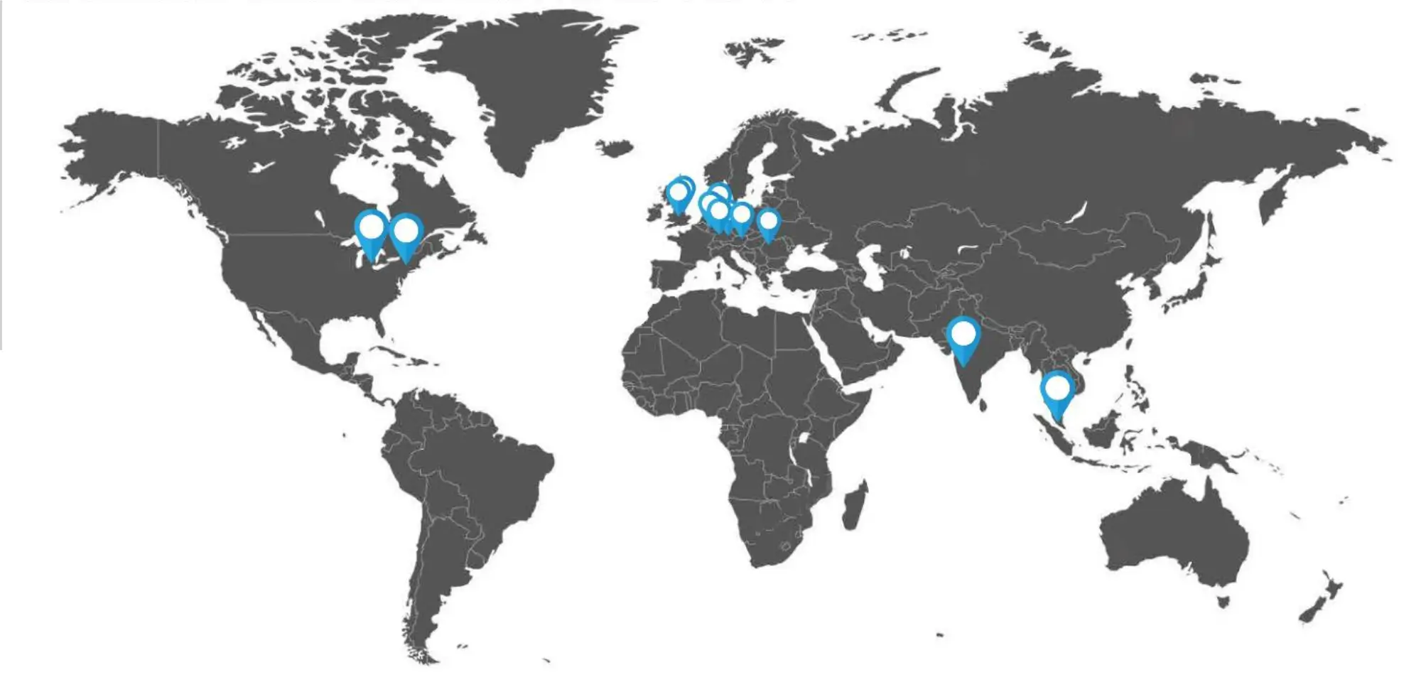 World map showing TISAX certified locations across 11 global sites
