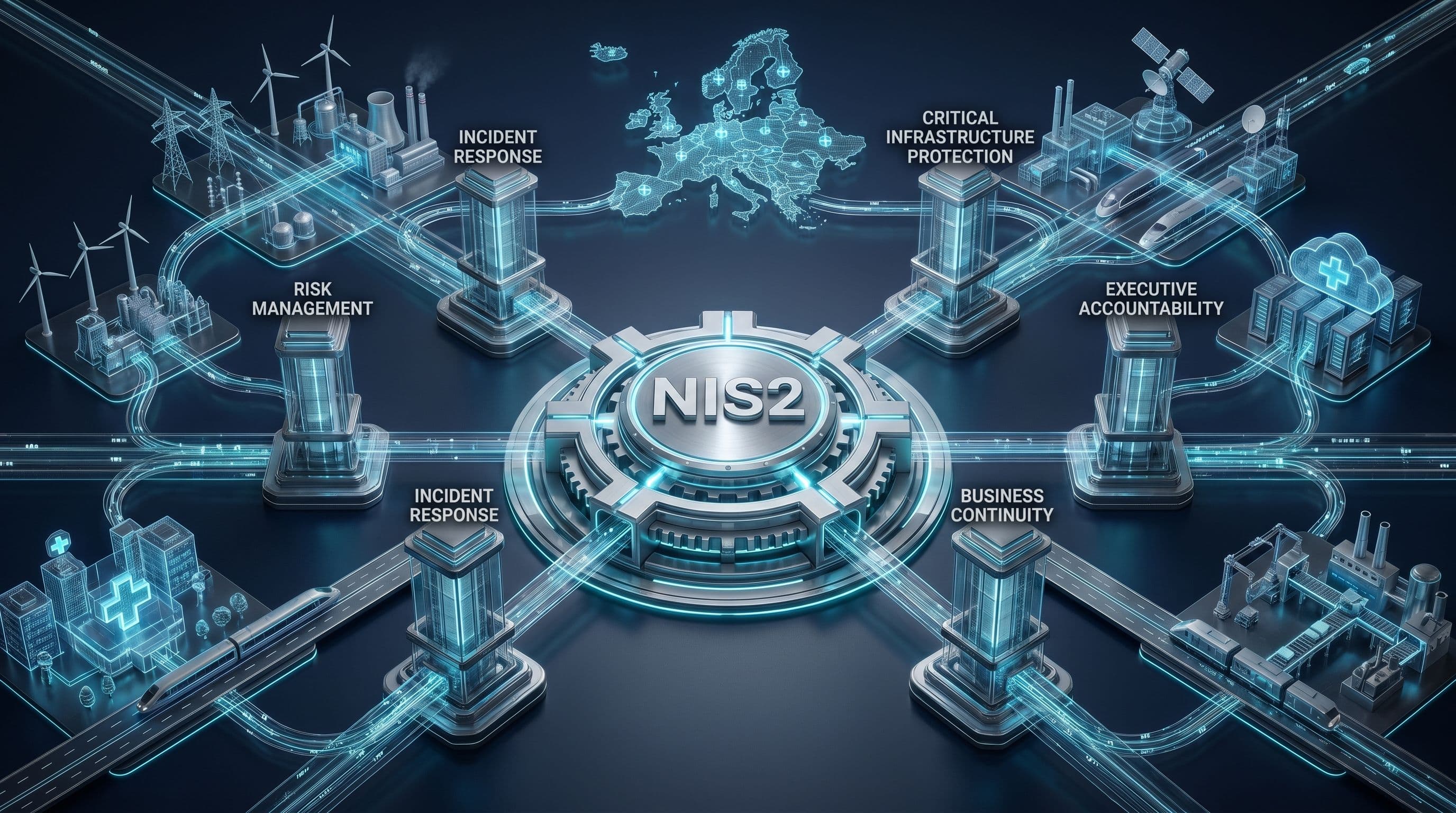 NIS2 entity classification by sector and size: essential, important, or out of scope.